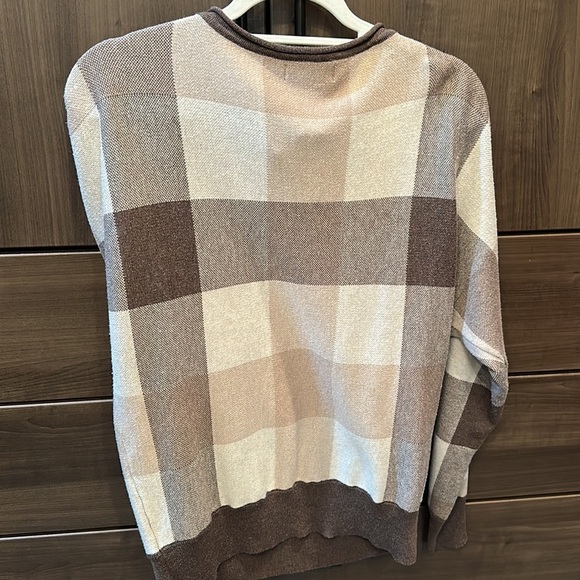 Fall 🍁 Cynthia Rowley Brown Plaid Sweater Size M - Picture 3 of 3